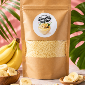 SmoothlyFresh Golden Banana smoothiebowl verpakking met banaan