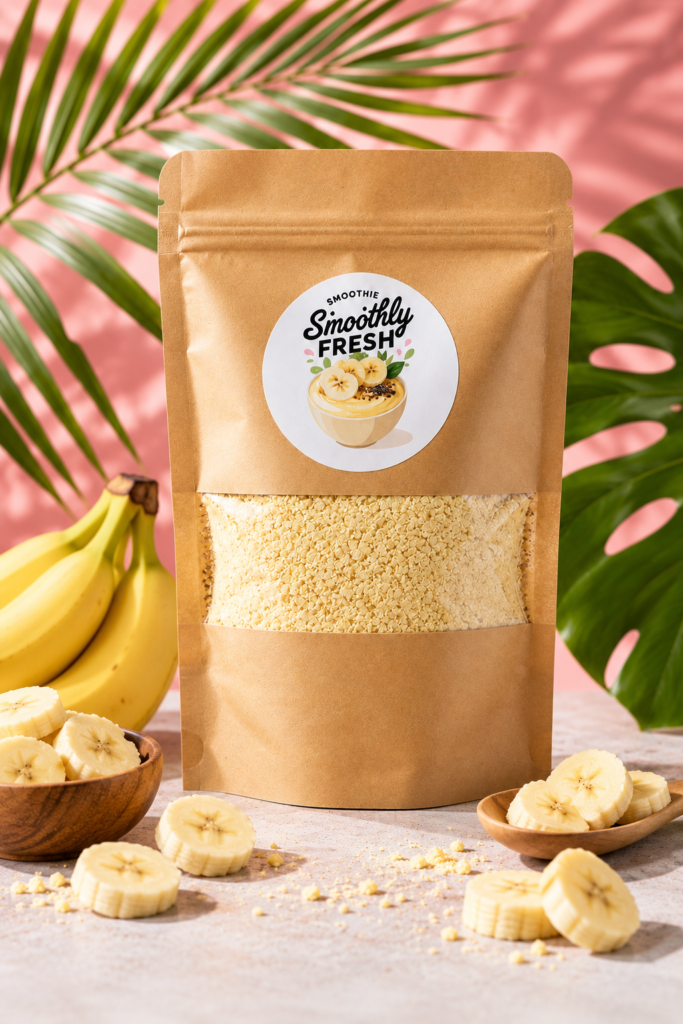 SmoothlyFresh Golden Banana smoothiebowl verpakking met banaan